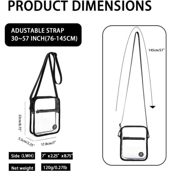 Clear stadium bag crossbody purse transparent waterproof concert event handbag - Picture 2 of 7